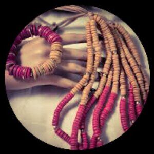 Chico’s Beaded Ombré from Tan to Blood Orange Necklace * Bracelet Jewelry Set